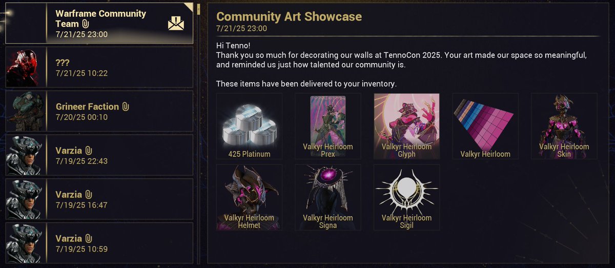 wenqxiao's tweet image. !!! 🥹 thank you Warframe team for the chance to be tennocon-featured AND the gifts