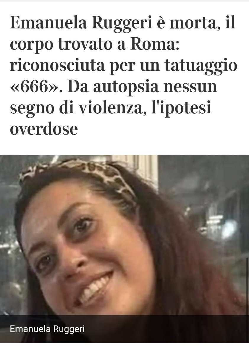 CesareSacchetti's tweet image. Emanuela Ruggeri è stata trovata senza vita oggi. Aveva un tatuaggio con la scritta "666", il che fa pensare che fosse devota al satanismo. I media stanno affermando che sarebbe morta per una overdose di eroina, ma come si sarebbe procurata la droga se con sè aveva soltanto pochi…