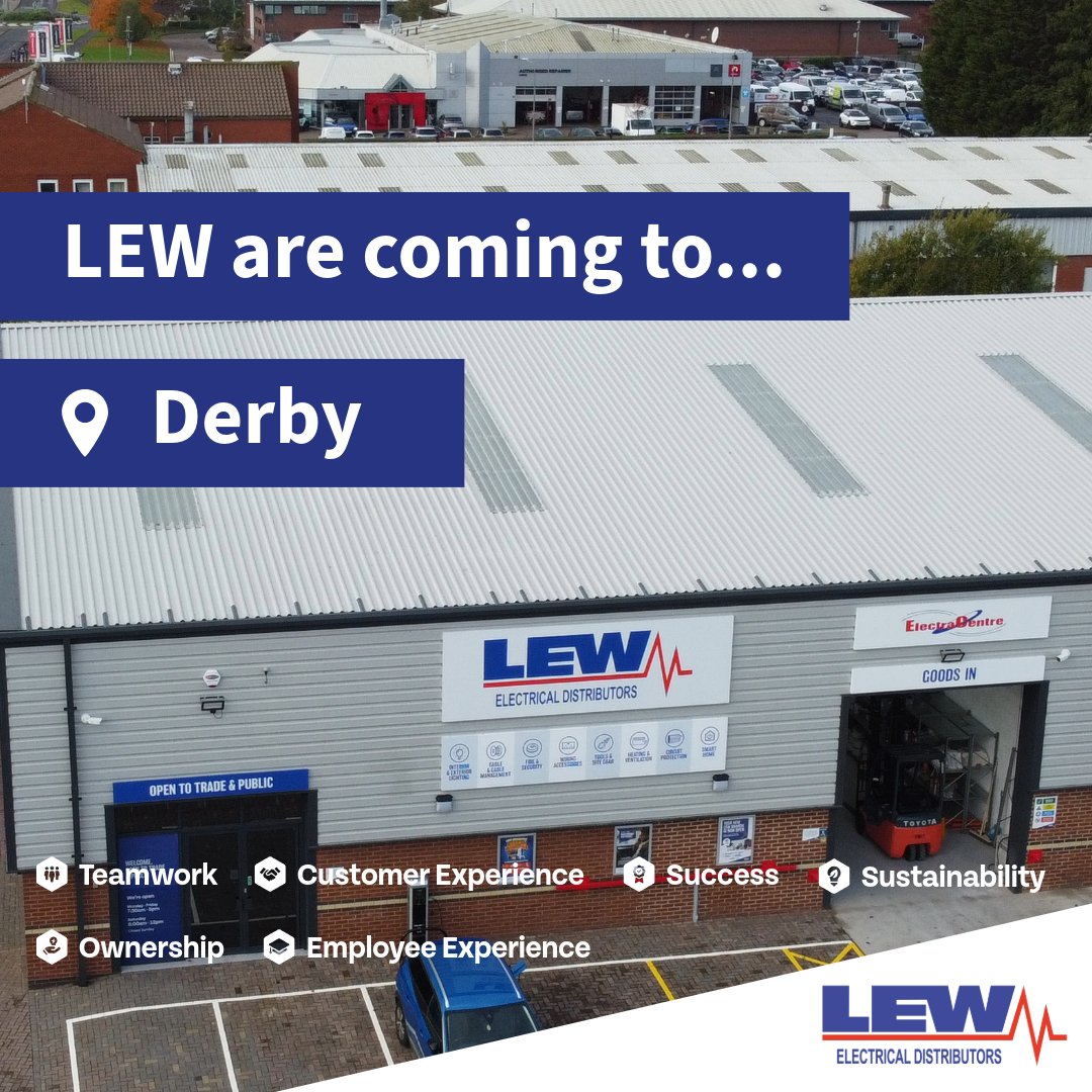 LEW Electrical Distributors (@lewelectrical) on Twitter photo Exciting news, Derby! 📢
LEW is thrilled to announce we're opening our 19th branch
To build our brand new Derby team, we're recruiting:
📦 Warehouse Staff
💼 Sales Staff
🚐 Van Drivers
Ready to make an impact? Email lisa.frost@lewelectrical.co.uk Exciting news, Derby! 📢
LEW is thrilled to announce we're opening our 19th branch
To build our brand new Derby team, we're recruiting:
📦 Warehouse Staff
💼 Sales Staff
🚐 Van Drivers
Ready to make an impact? Email lisa.frost@lewelectrical.co.uk