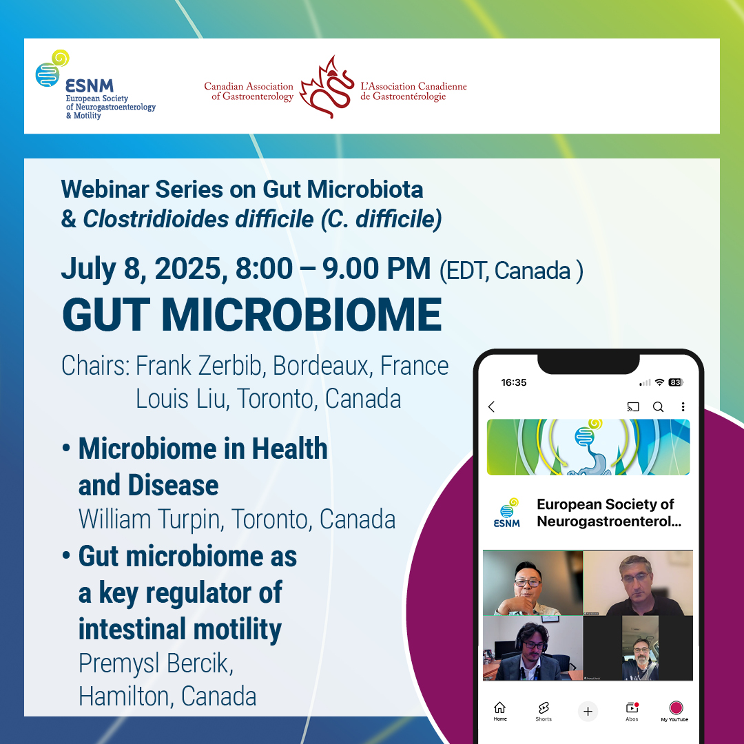 esnm_eu's tweet image. 🎥 Now available! Watch our latest #CDI webinar on the Gut Microbiome, held with colleagues from🇨🇦
🔹 W. Turpin – Microbiome in Health & Disease
🔹 P. Bercik – Gut Microbiome & Motility
📺 Watch here: youtu.be/gVfiX9MPBEk
Thanks to all involved!
#Microbiome #Neurogastro