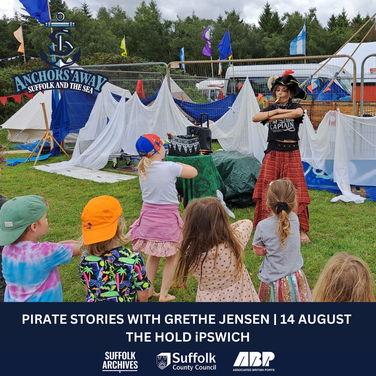 SuffolkArchives's tweet image. Kept swept away by swashbuckling stories about salty seadogs, savage sea serpents, plundering pirates, buried treasure, miserable mermaids & more at our Anchors Away #storytelling sessions. For ages 4+, 31 July, 14, August, 28 August. Book orlo.uk/NDY7w