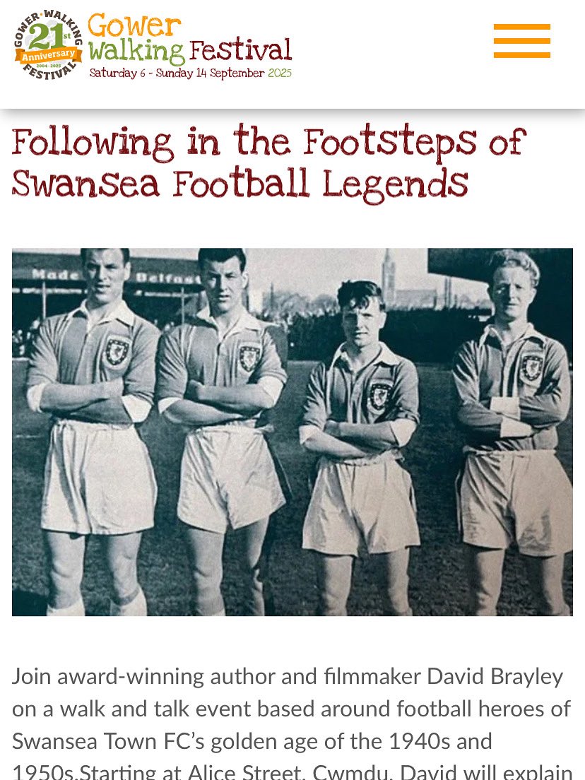 davidbrayley's tweet image. Delighted to announce that I’m leading a walk as part of the @GowerWalking Festival in September.
Beginning at Alice Street, Cwmdu, I’ll be stopping at various locations to share the stories of some of Wales’s greatest ever footballers.
Book here: gowerwalkingfestival.uk/walks/followin…