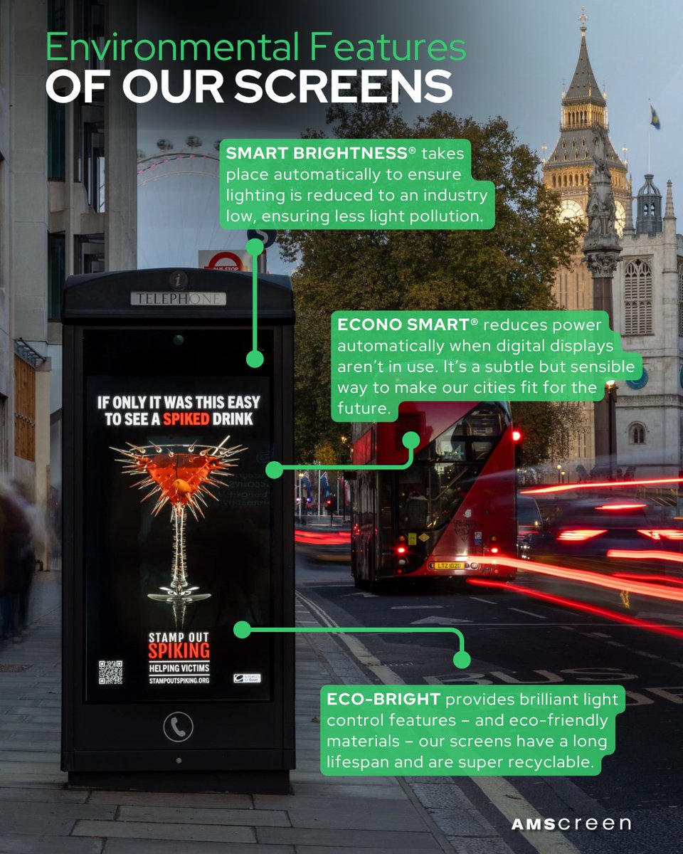 Amscreen's tweet image. Our innovative tech is designed to reduce environmental impact, ensuring our digital screens complement the cities we care about, not compromise them.
amscreen.com/what-we-do/sma…
#madeinuk #tech #dooh