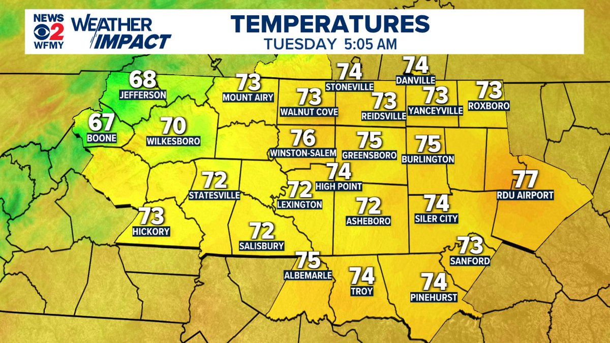 CMorganWX's tweet image. Good Morning! Here's a look at current temperatures across the Piedmont.