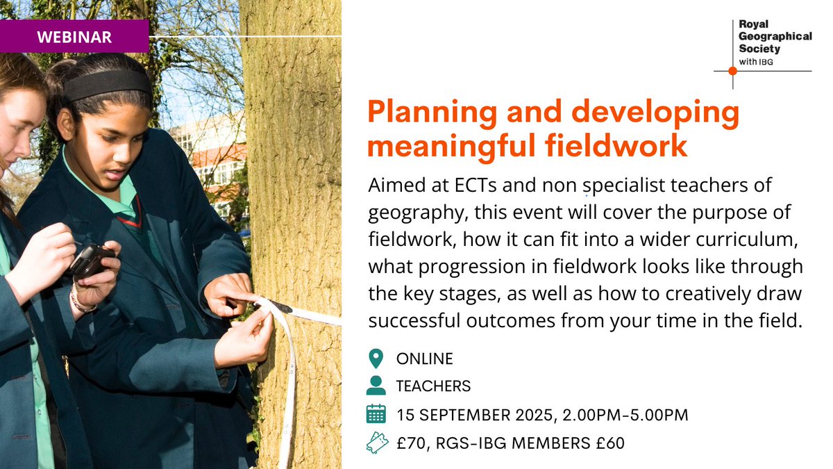 RGS_IBGschools's tweet image. Calling all ECT geography teachers and non-specialist teachers of geography who are looking to gain knowledge and confidence in leading fieldwork
Our online workshop with Chloe Searl @theislandgeogr will provide support and guidance to help you succeed.
ow.ly/FkAv50VcwRS