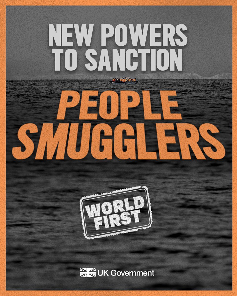 🌍 A world-first move from the UK.

From tomorrow, people smugglers and those helping them can be hit with tough new sanctions - frozen assets, UK travel bans, and public exposure.

We’re going after the networks fuelling this deadly trade, wherever they operate.