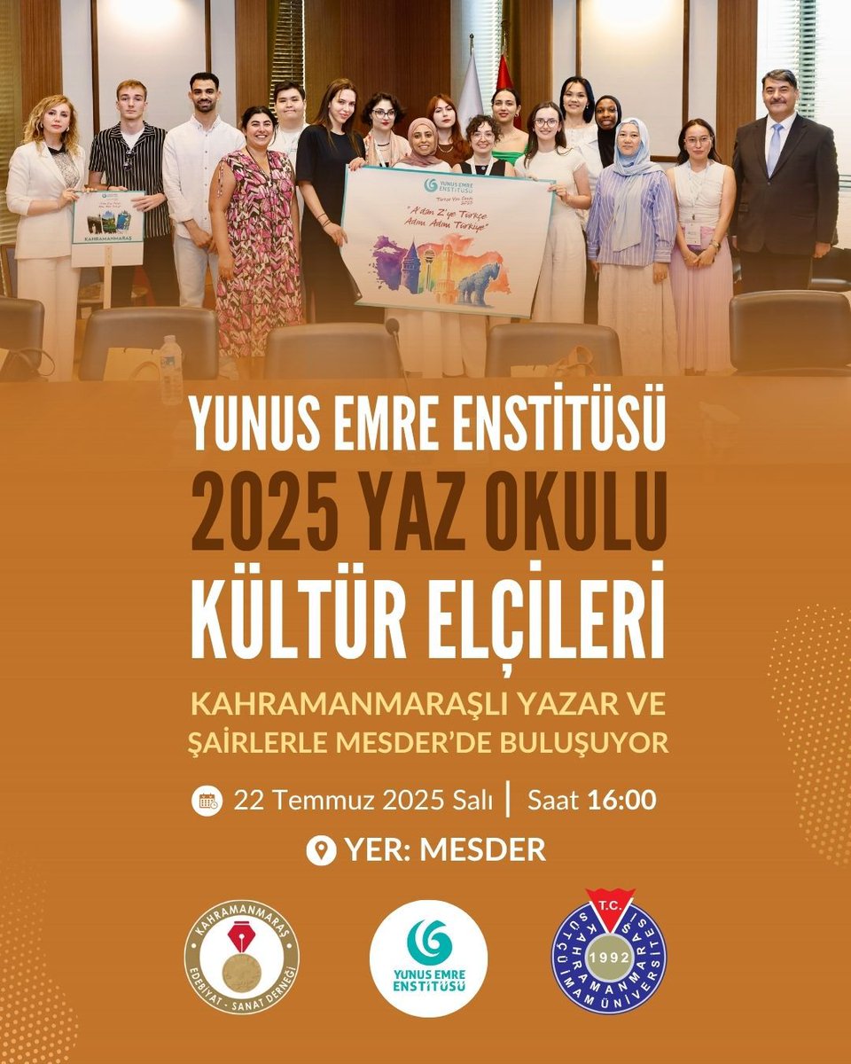 "Yunus Emre Enstitüsü 2025 Yaz Okulu Kültür Elçileri"
Ksü İTB Fakültesi Dekanı Prof. Dr. Yakup Poyraz Önderliğinde, "Yunus Emre Enstitüsü 2025 Yaz Okulu Kültür Elçileri"Topluluğu Mesder'de
Şiirlerin Okunacağı Ve Tanışma Sohbetinin Yapılacağı Programa Edebiyatseverler Davetlidir.