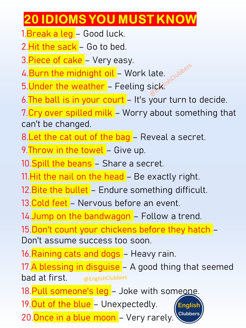 knowiiiedge's tweet image. idioms you must know to communicate easier