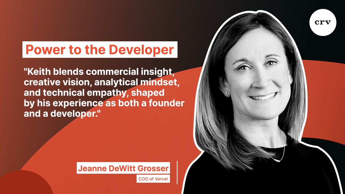 CRV's tweet image. The @vercel team just recently welcomed @keithmessick as its first CMO. Here's @jdewitt29's take on Vercel's newest exec team member.