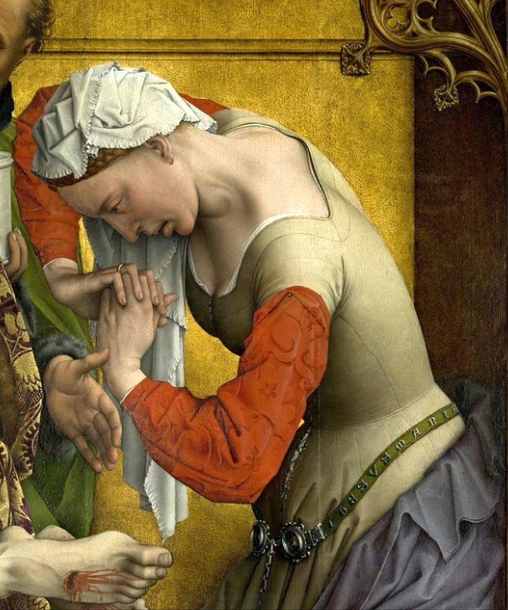 Happy Feast of St Mary Magdalene 

Roger van der Weyden
Detail of Mary Magdalene weeping at the crucifixion of Jesus, as portrayed in The Descent from the Cross (c. 1435)