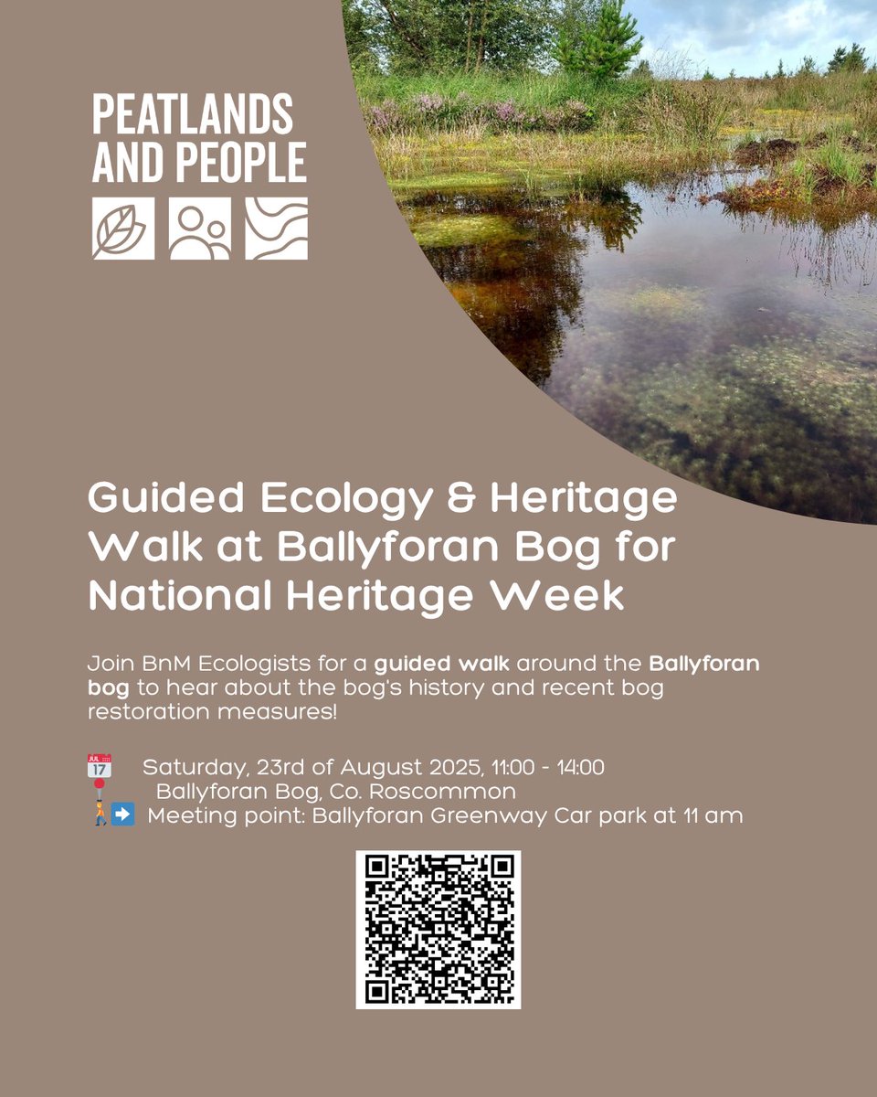 peatlandsLIFEIP's tweet image. 🙌Don't miss our guided ecology and heritage walk to celebrate #NationalHeritageWeek on the Ballyforan Bog on Saturday, the 23rd of August 2025. 📅 23 August 2025, 11:00 - 14:00 📍 Ballyforan Bog, Co. Roscommon 🚶➡️Ballyforan Greenway Car park at 11 am
eventbrite.ie/e/guided-ecolo…