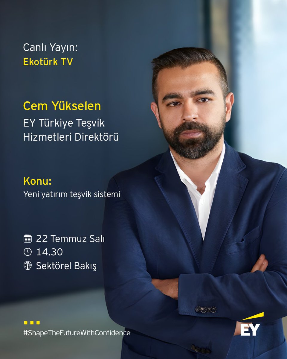Teşvik Hizmetleri Direktörümüz Cem Yükselen, bugün saat 14.30'da "Yeni yatırım teşvik sistemi" hakkında değerlendirmelerde bulunmak üzere Ekotürk kanalında Sektörel Bakış programına konuk olacak. 

Canlı yayını izlemek için: ow.ly/tRxz50Wt6kI

#EYTürkiye