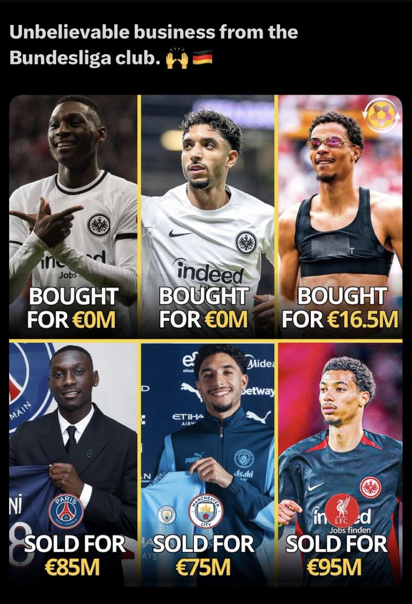 NCSL1892's tweet image. Great lessons to be learnt from awesome scouting and a solid coaching set up at @Eintracht
where they navigate #FFP by not only finding players at low cost but selling at top end fees!
#NUFC🖤🤍
#PSR 😠
#Frankfurt 👌