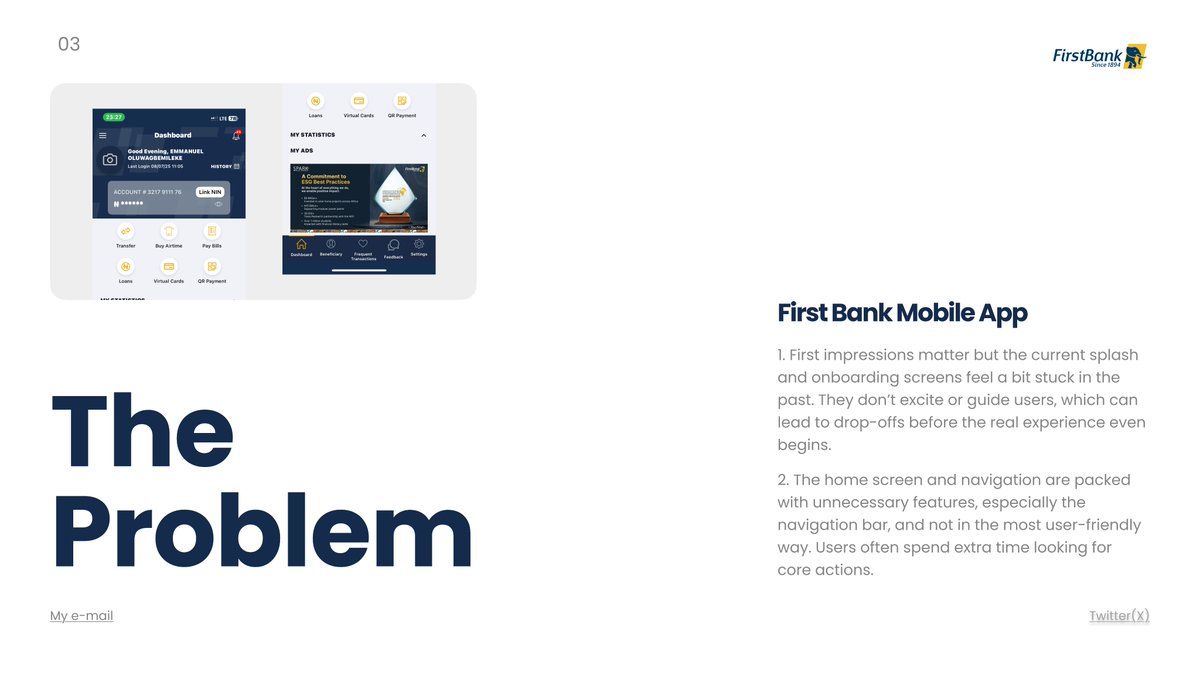 ay90613's tweet image. Hello @FirstBankngr this is for you, I took time out to reimagine what the First Bank experience could look and feel like clean, modern, and user-focused.
Would love the chance to share this with your team.
Check it out. @FirstBankngr
figma.com/slides/jq1PjU7…