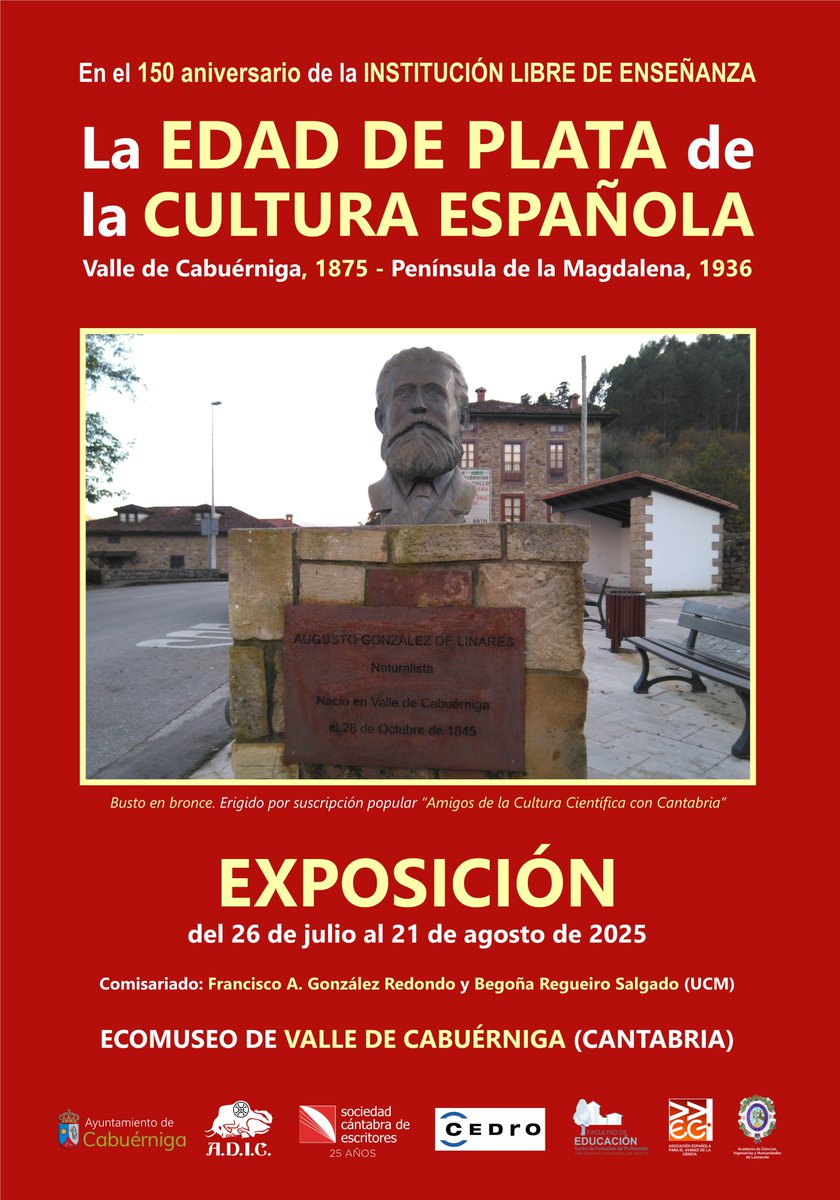 ASOCIACIONADIC's tweet image. Exposición “LA EDAD DE PLATA DE LA CULTURA ESPAÑOLA”. Lugar: Ecomuseo de Valle de Cabuérniga. Organizan: Sociedad Cántabra de Escritores y Ayuntamiento de Cabuérniga, colabora Asociación ADIC. Se inaugurará en el Ecomuseo con una conferencia/visita guiada el 26 julio, 19:00 h.