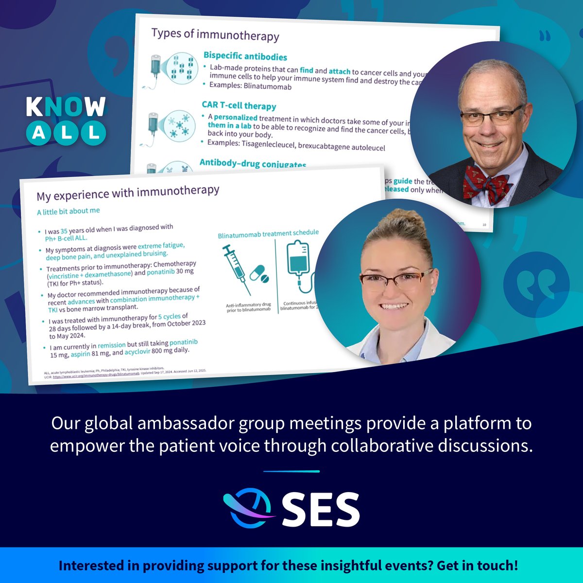 sci_ed_support's tweet photo. Our Know ALL ambassador group united on July 1 – Jaymz and Jess (both ALL survivors) discussed managing immunotherapy side effects with Prof. Mark Litzow.
Visit Know ALL 👉 https://t.co/rr8W4XpJX3
More SES events 👉 https://t.co/vCiYqPLJ58
#ALLAwareness #PatientVoices https://t.co/xmfgf8ZQ3c