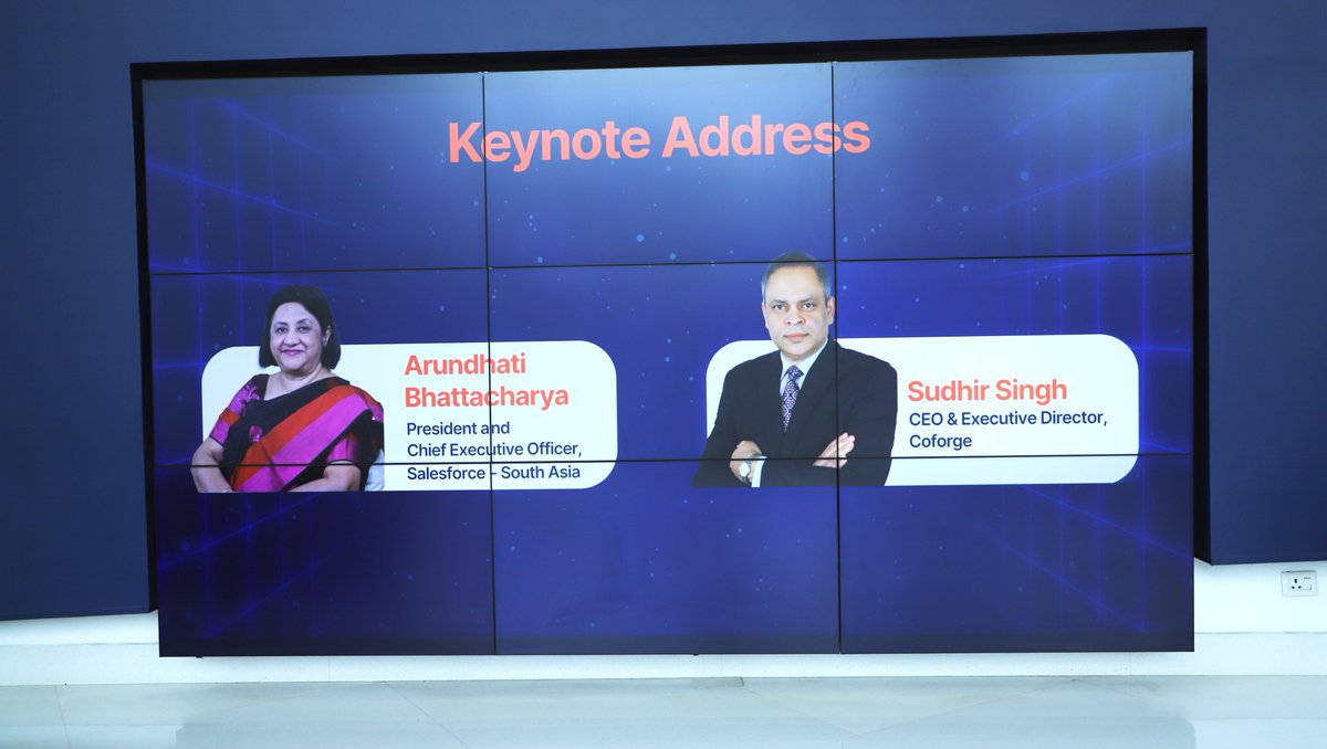 Coforge_Tech's tweet image. At the Coforge | @salesforce event in Noida, senior leaders gathered to exchange ideas, demo solutions, and reaffirm a shared commitment to purposeful progress.

Opened by Arundhati Bhattacharya, Chairperson &amp;amp; CEO, Salesforce India and South Asia, and Sudhir Singh, CEO, Coforge.