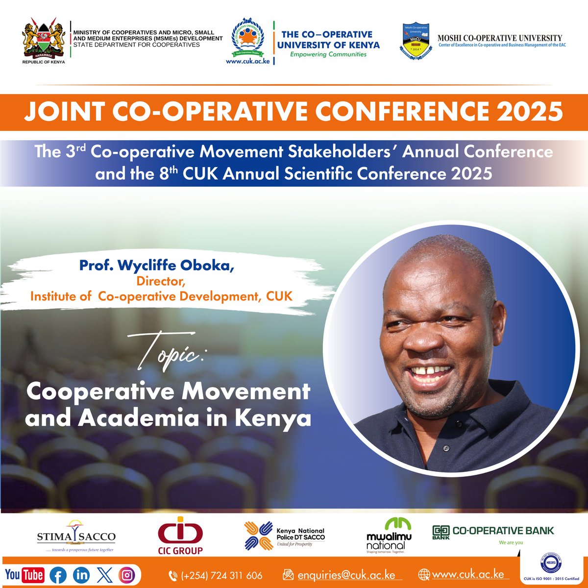 Our Director of the Institute of Co-operative Development (ICD) at <a href="/CoopVarsityKE/">The Co-operative University of Kenya (CUK)</a>, Prof. Wycliffe Oboka, tackles the Cooperative Movement and Academia in Kenya at the ongoing Joint Co-operative Conference 2025.
#CooperativesBuildBetter
<a href="/benchitunga/">Dr. Benard William Chitunga</a> I <a href="/vc_cuk/">Vice-Chancellor@CUK</a> I <a href="/Prof_IKNyamongo/">Isaac K. Nyamongo, MBS</a> I