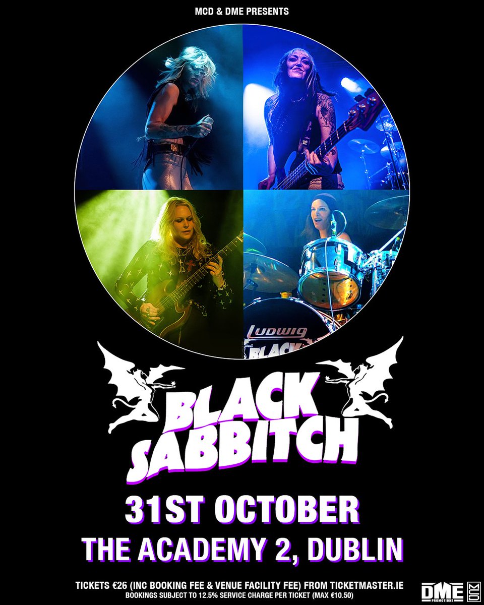 TicketmasterIre's tweet image. 🎸 The all-female Black Sabbath tribute act, @Black_Sabbitch perform live at @academydublin 2 on 31 October and @LimelightNI 2, Belfast on 2 November 2025.
🎫 Tickets on sale now bit.ly/46SxvgG