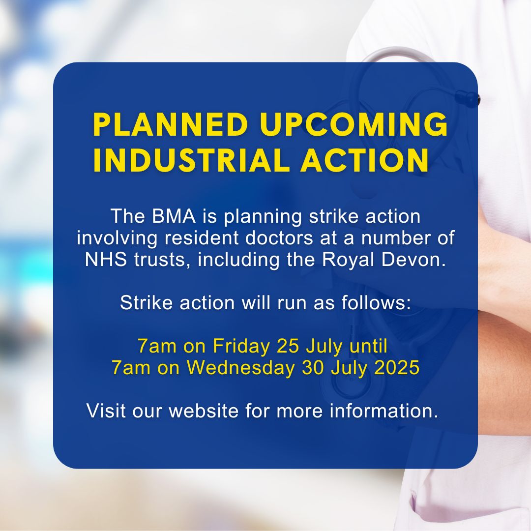 RoyalDevonNHS's tweet image. During this period of industrial action, please attend your appointment unless you hear from us. For more info visit: royaldevon.nhs.uk/news/resident-…