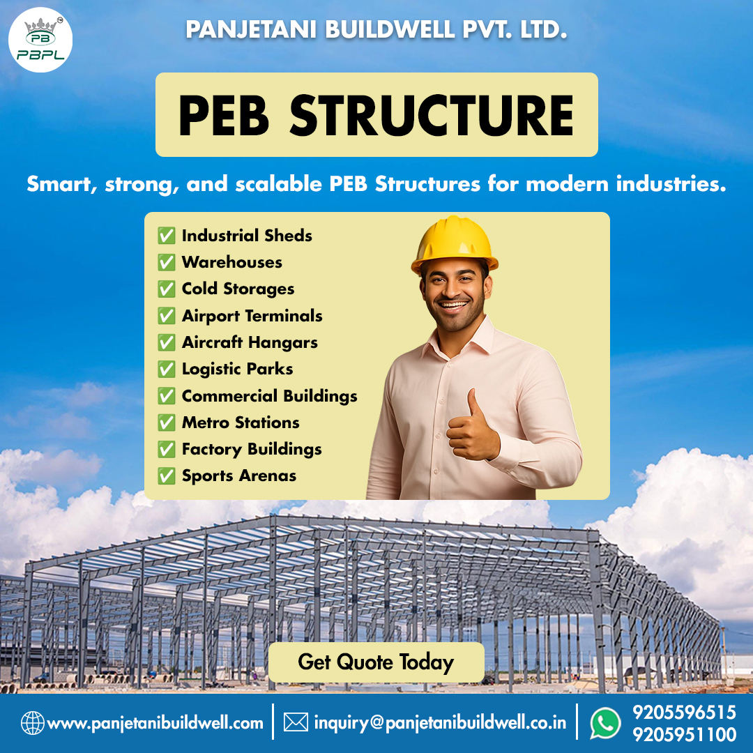 🏗️ Build Smart, Build Strong with PANJETANI BUILDWELL. 💪
Discover our cutting-edge PEB Structures – perfect for Industrial Sheds, Warehouses, Cold Storages, Metro Stations, and more!
 ✅Durable
 ✅Customizable
 ✅Cost-effective
🌐 panjetanibuildwell.com
   #PBPL #PEB