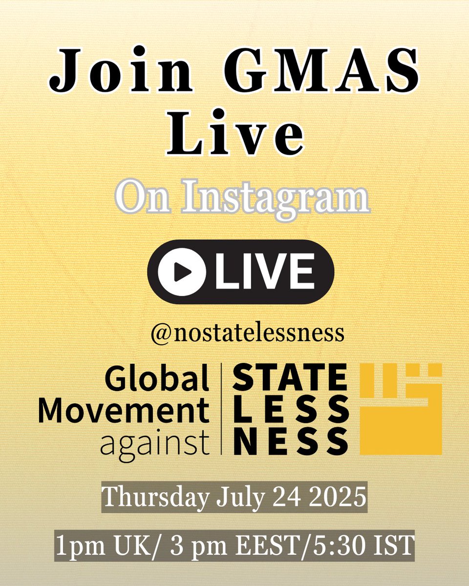 💥Come Join us live on Instagram!
As we discuss the movement, theme of our upcoming community call &amp; so much more!
Don't miss out! Happening on July 24 at 1 pm UK.
We are waiting for you.
🔗 Joining Link: instagram.com/nostatelessnes…
#live #communitycall #GMAS #crosabordersolidarity