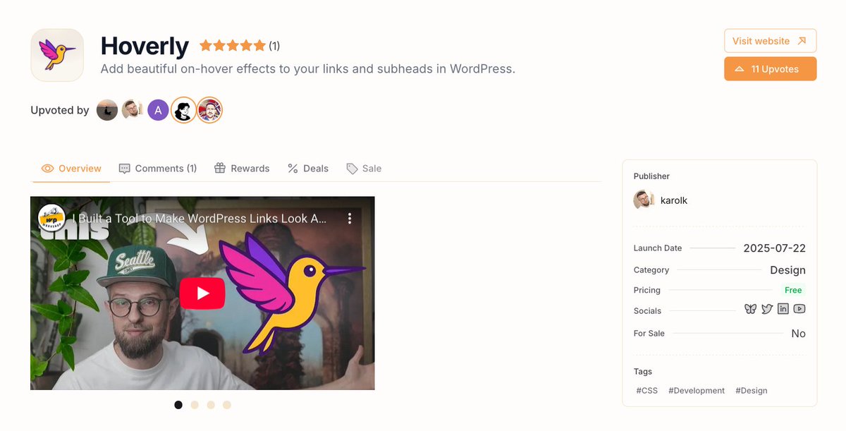 iamkarolk's tweet image. My link effect tool for #WordPress - Hoverly - launched on @UneedLists today.
I'm very happy to see it there! 🥳
Check it out if you suspect your site would benefit from some cool on-hover link effects. (100% free, no bloat, no plugins)
uneed.best/tool/hoverly