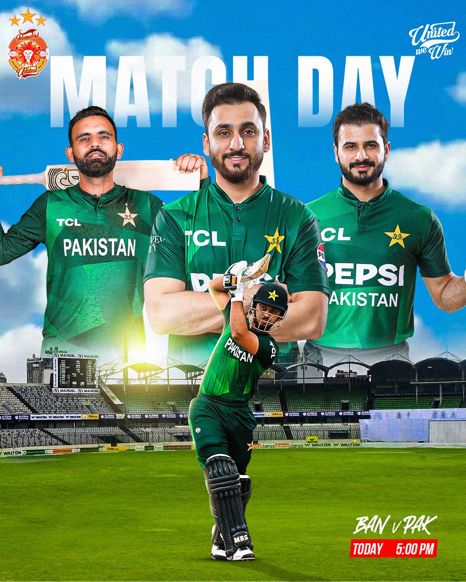 IsbUnited's tweet image. Time to bounce back!
Our boys will be back in action today, #ReadyToRoar and level the series.
Good luck Pakistan 🇵🇰
#BANvPAK #UnitedWeWin #UnitedForPakistan