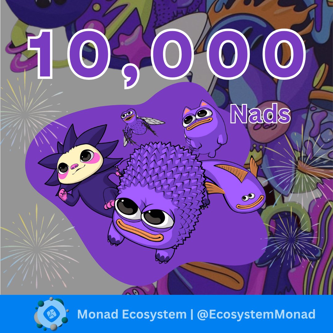 🎉 We just hit 10,000 followers - Thank you, Nads! 💜

Drop your MON wallet addresses 👇

SNAPSHOT IN 12 HOURS ⏰