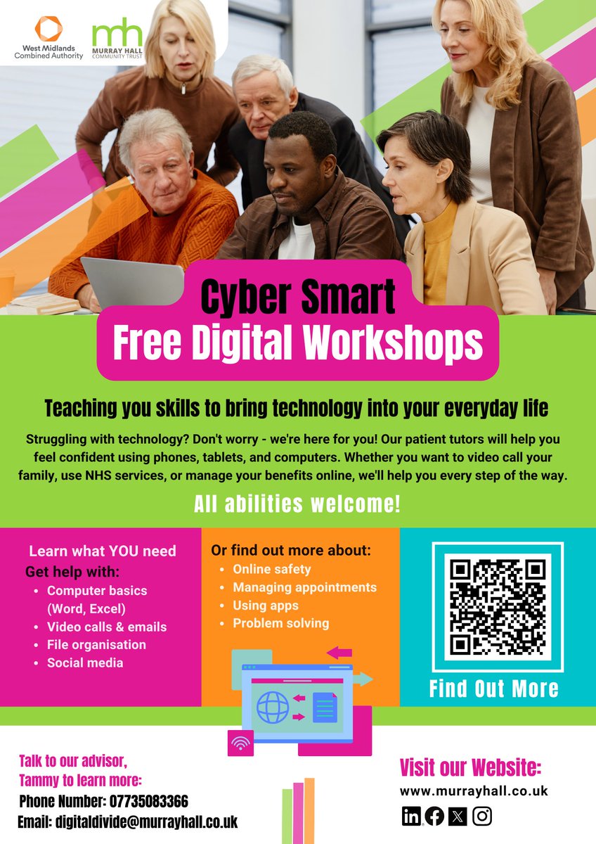 Do you know someone who wants to feel more confident online?

We’re running Free Digital Workshops to help people in Sandwell enter the digital world safely and confidently. 

Find out more at: murrayhall.co.uk/digital-skills…