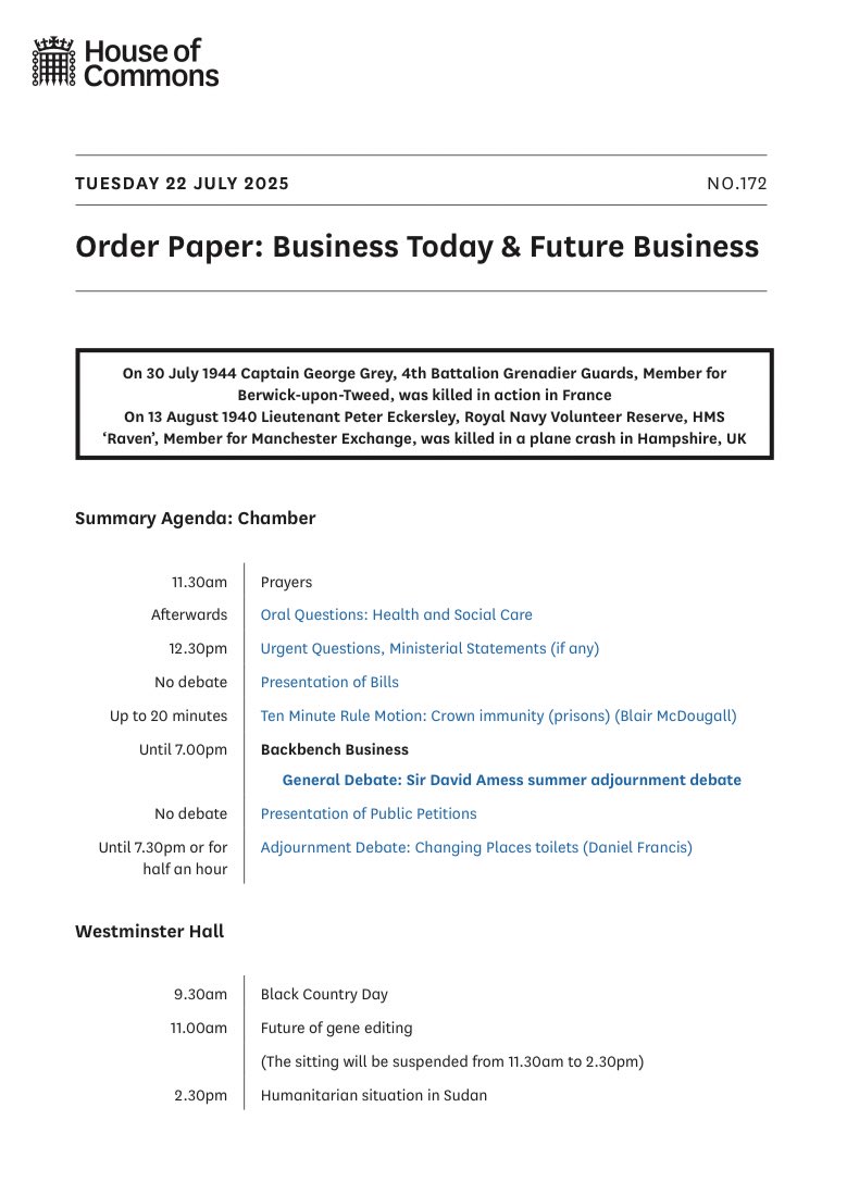 PARLYapp's tweet image. Here is today’s order paper commonsbusiness.parliament.uk/Document/96768…