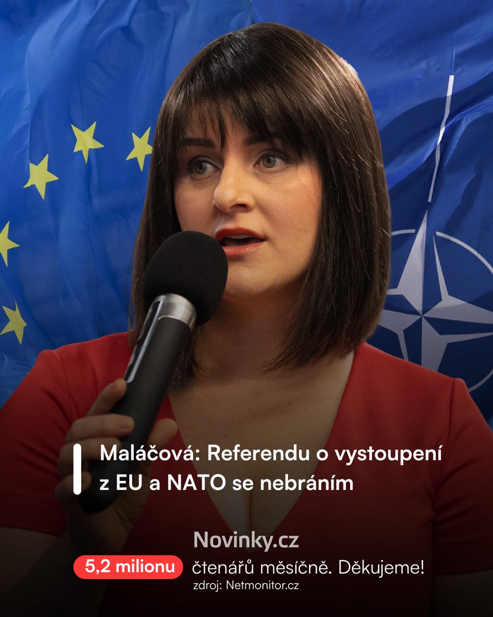 novinkycz's tweet image. ❗Chceme prosadit zákon o obecném referendu i k zahraničním a bezpečnostním otázkám. Nebráním se ani hlasování o vystoupení z EU a NATO, říká v rozhovoru pro Novinky Jana Maláčová, předsedkyně Sociální demokracie, jež se dosud profilovala jako proevropská strana.
🔴Se Stačilo!,…