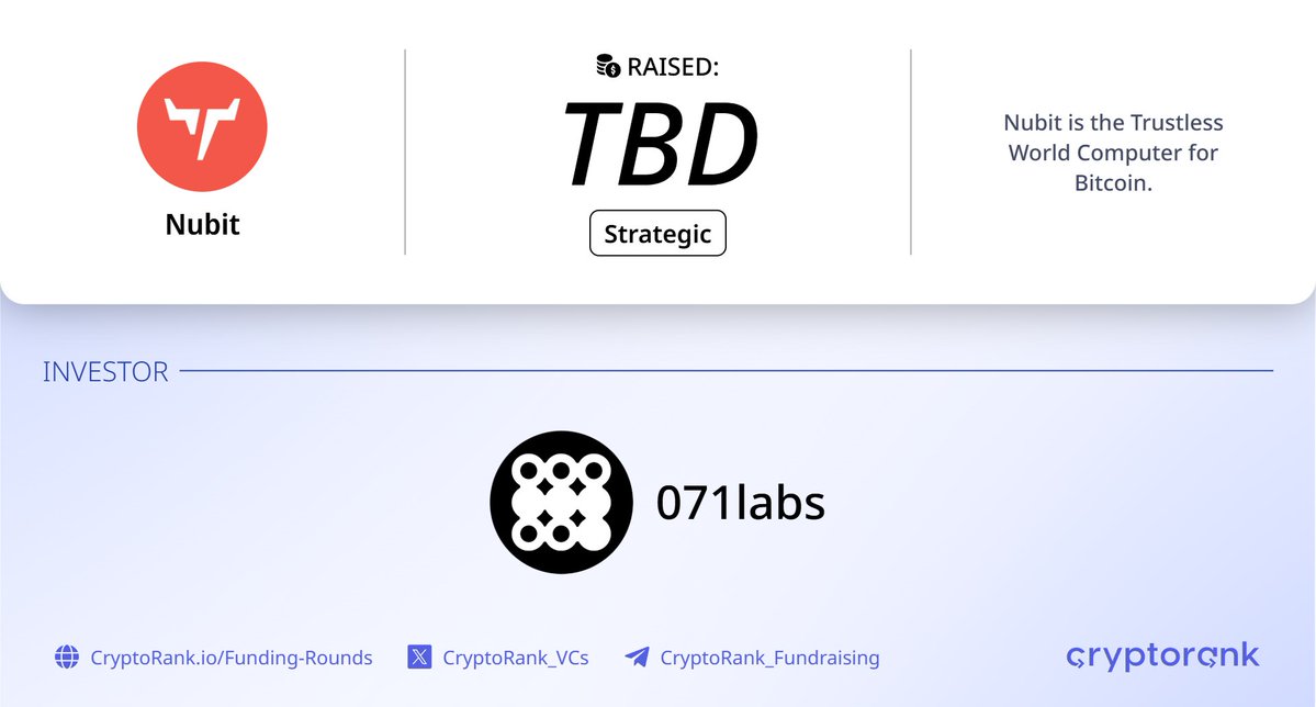 CryptoRank_VCs's tweet image. Nubit Strategic Round⚡️
📑 About:
@nubit_org is the Trustless World Computer for Bitcoin.
🤝 Investor:
@071_labs
👉 cryptorank.io/ico/nubit