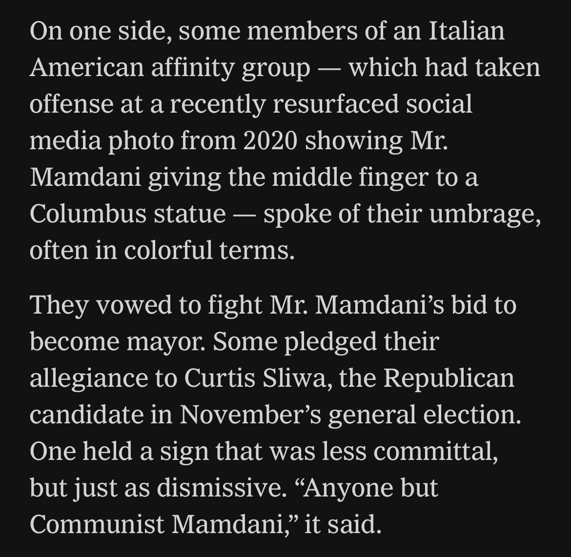 MatthewSitman's tweet image. What a time to be alive. From the NYT: “Italian Americans, for and Against Mamdani, Square Off in New York”
Also: how does one acquire a “Hot Italians for Zohran” shirt/hat/button? Same for “Paisans for Zohran!”