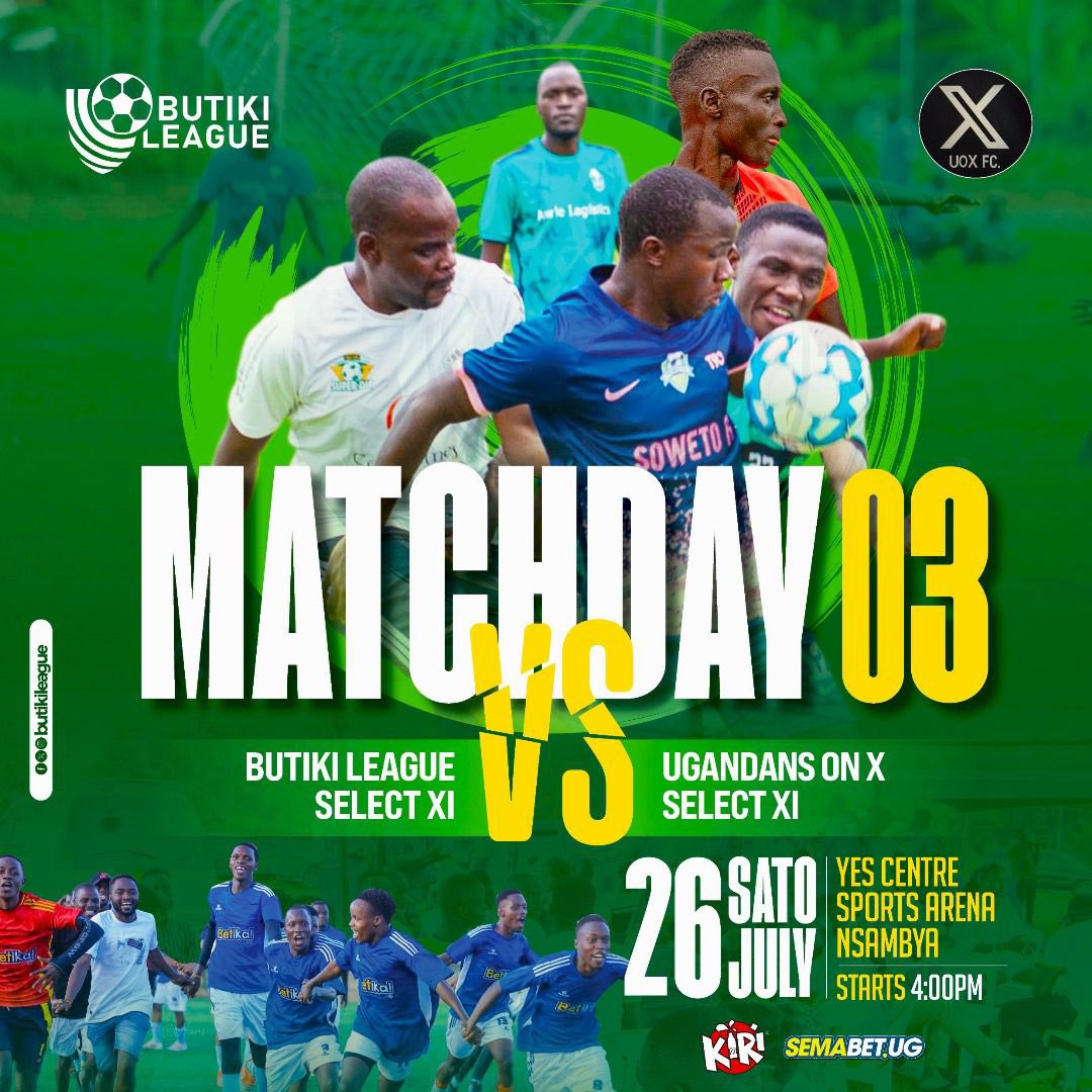 It’s going down this Saturday UOX FC Vs BUTIKI SELECT XI at Yes Centre Sports Arena Nsambya. Come on boys💪🏻💪🏻