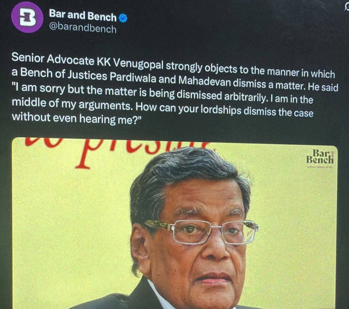 Years ago it is rumoured that before KKV could even open his brief Justice Sujata V Manohar had said “there is nothing in the matter”. Promptly KIV replied “is that so? Then you tell me about what the matter is and I shall listen!”