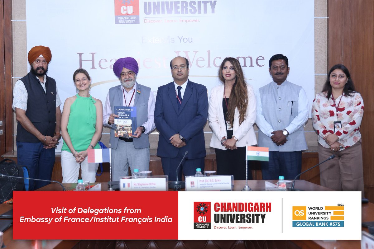 CUIntAffairs's tweet photo. Strengthening Global Academic Ties 🇮🇳🇫🇷
Honored to host delegates from @FranceinIndia at @Chandigarh_uni:
✨ Ms. Stéphanie Orfila, Attaché for Education Cooperation
✨ Mr. Jatinder Singh, National Coordinator
Discussions focused on boosting academic exchange, student mobility. https://t.co/C91HUG2TDf