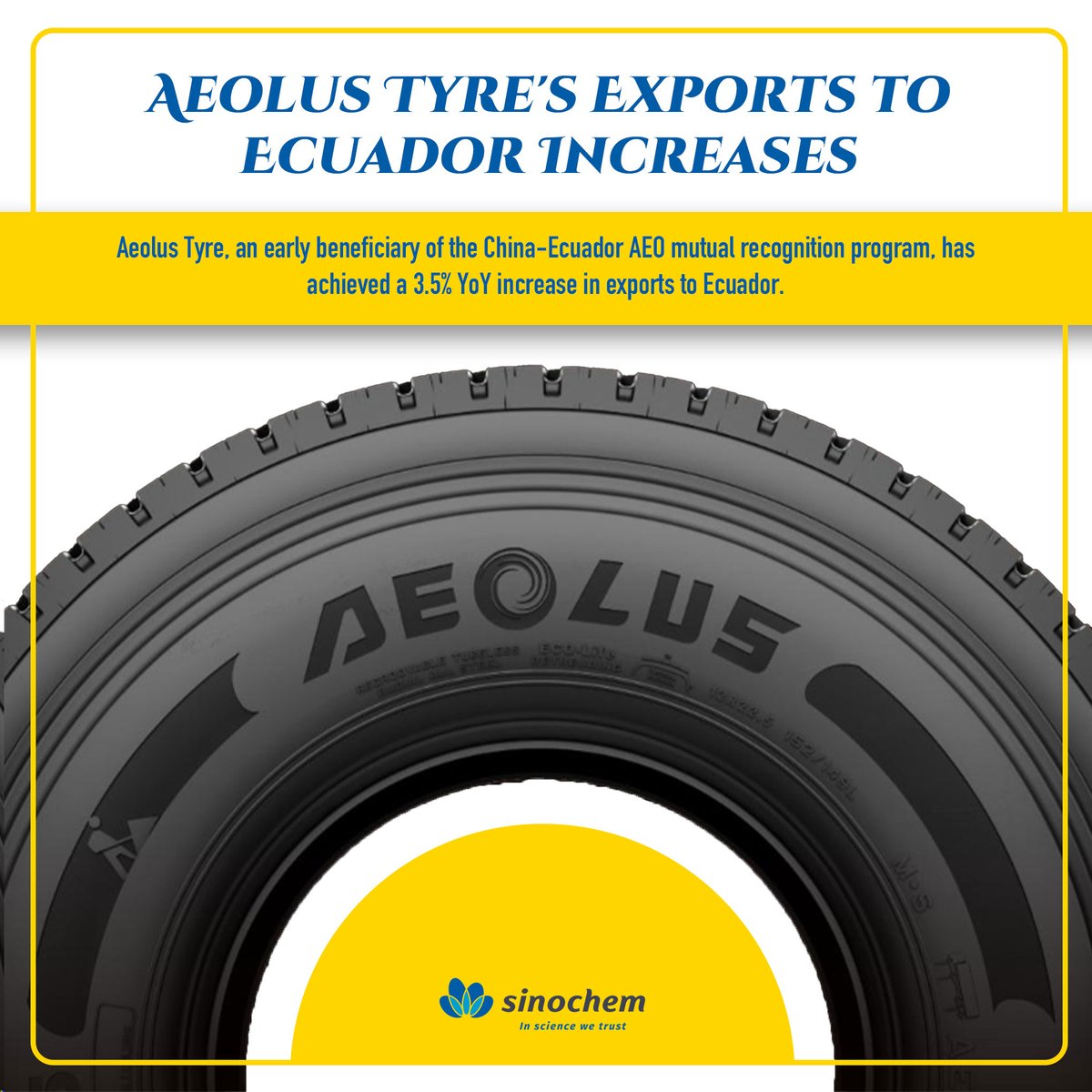 Aeolus Tyre, as an early beneficiary of the China-Ecuador AEO mutual recognition program, has cleared customs for its first shipment of all-steel radial tyres to Ecuador, facilitating the expansion of its presence in the Latin American market. 🛞