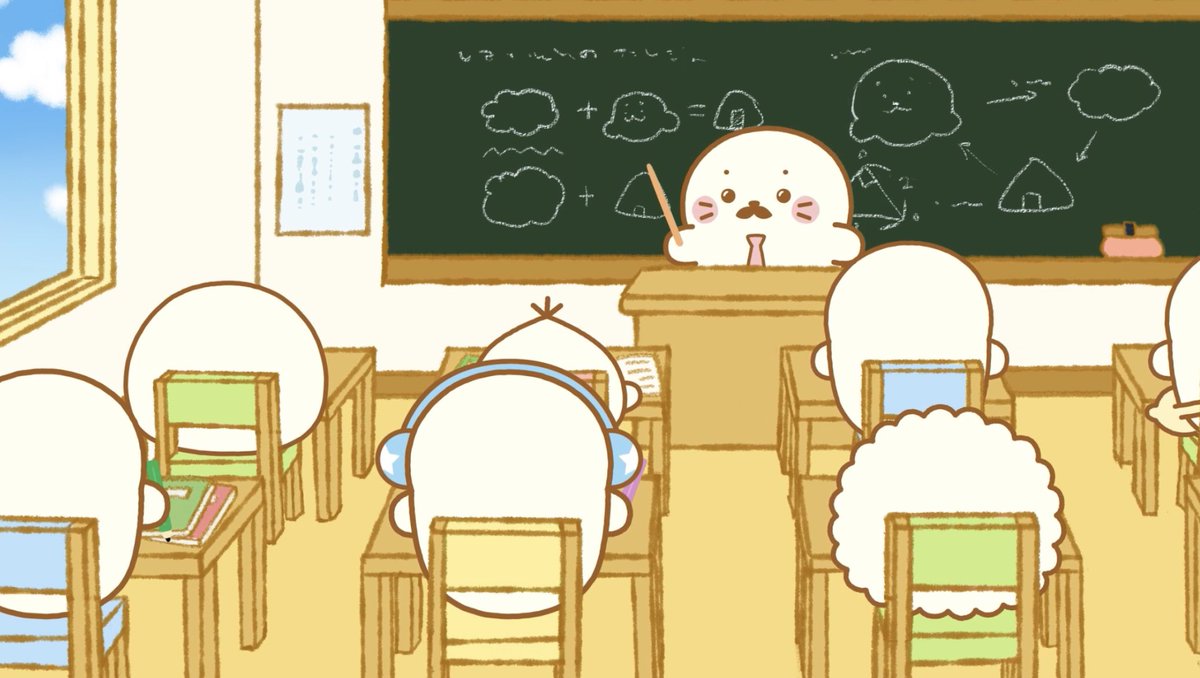 yatima_sirotan's tweet image. 三平方の定理(?)をしろたん・おにぎり・ふわふわに例えて教えるしろたん学園の授業受けたすぎるし黒板に描かれたゆるいしろたんも味わい深くて良い🦭🍙☁