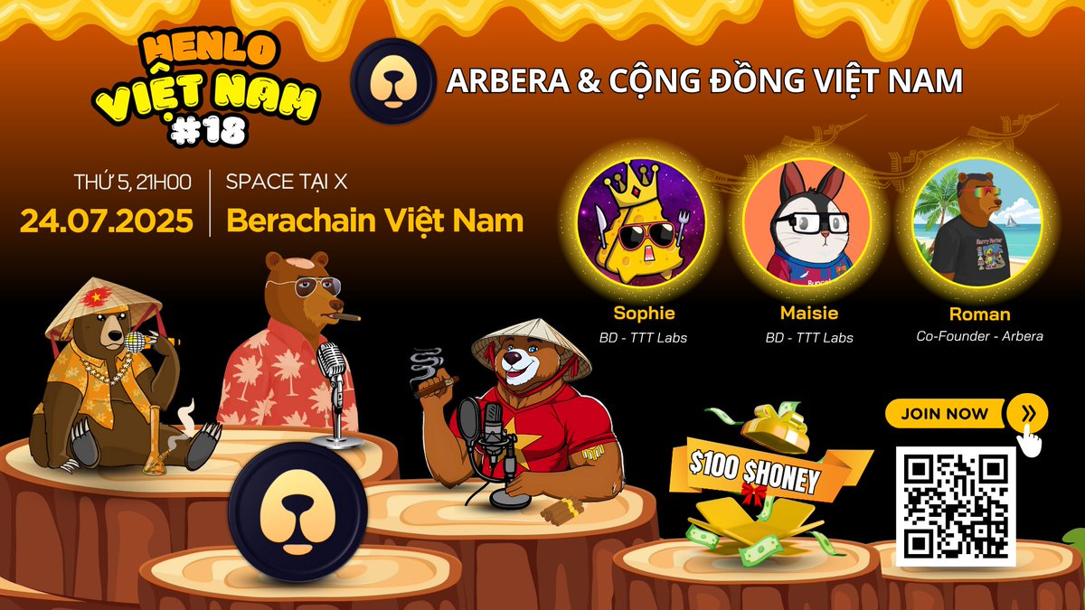 📢AMA HENLO Việt Nam #18 “Arbera &amp; Cộng đồng Việt Nam” | Phần thưởng 100 $HONEY

<a href="/ArbitrageBera/">Arbera</a> là một giao thức DeFi trên Berachain, khai thác giá trị từ sự biến động và chênh lệch giá (arbitrage). Giao thức giới thiệu brTOKEN - các phiên bản wrapped của các