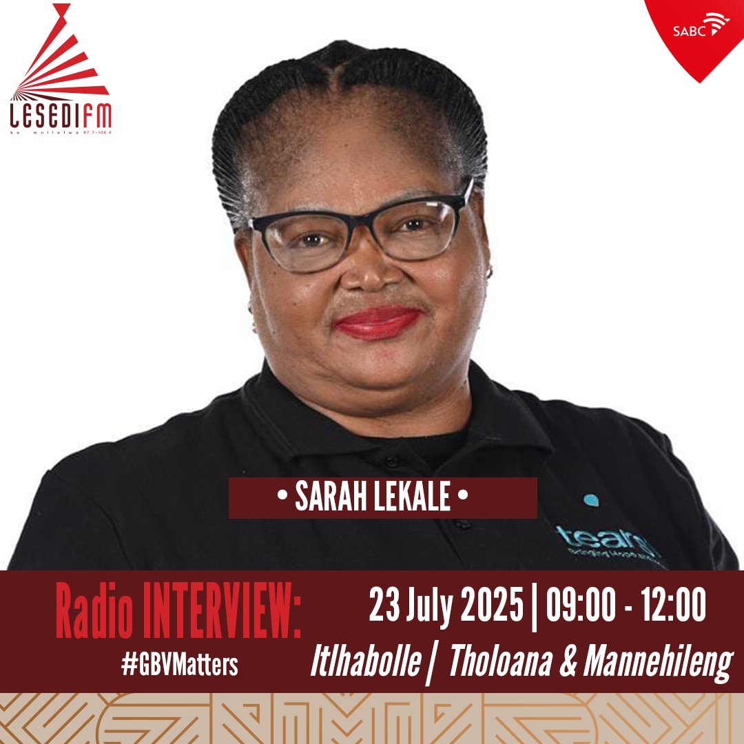LesediFM's tweet image. #Itlhabolle le Tholoana Moletsane le
Mannehileng Letuka.

🎤Re bua le Sarah Lekale ho #GBVMatters.

#65KeMollelwa

📞: 086 000 3084
📲: 083 284 0008
🌐: lesedifm.co.za