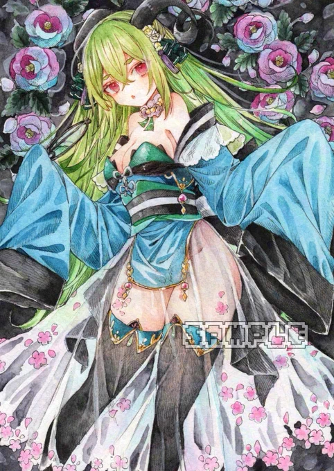 #水彩イラスト #アナログイラスト オリジナル娘ちゃん! 以前描いた子をもう一度描いてみました(⑉• •⑉)