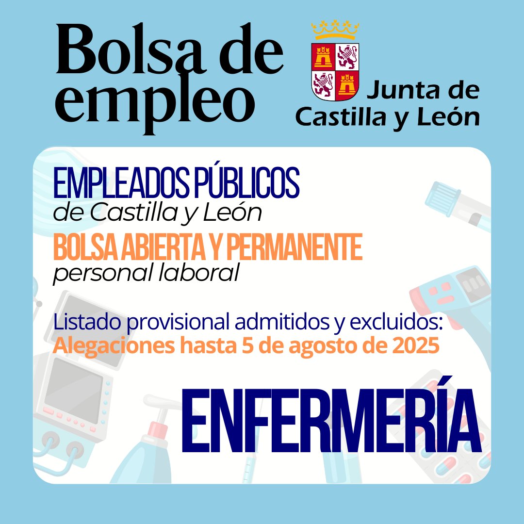 📢 Relación Provisional admitidos y excluidos Bolsa #Enfermeria #JCYL
▶  ALEGACIONES: Del 23 de julio al 5 de agosto de 2025
👉 lc.cx/ivKb39