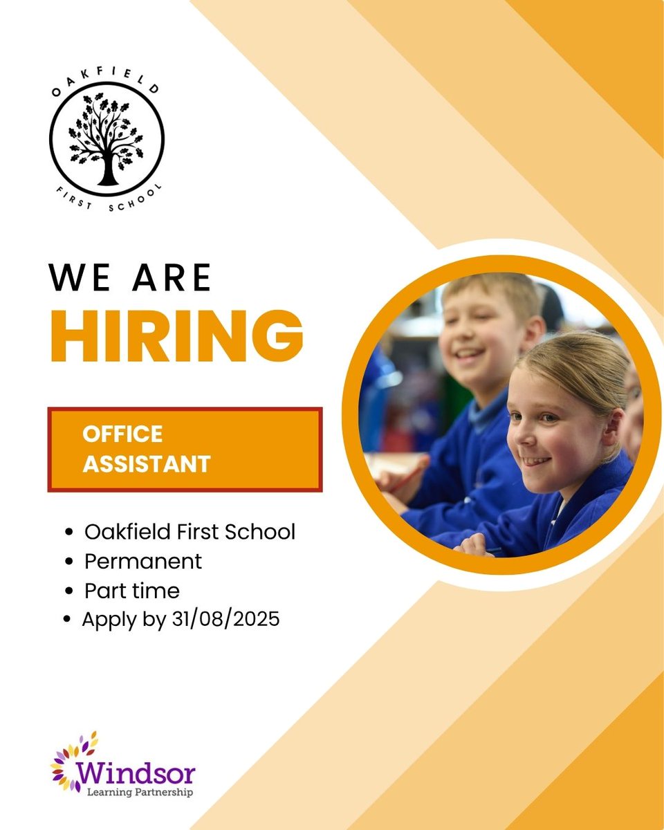 Join the welcoming school community at Oakfield First School as an Office Assistant. We're looking for someone organized, professional, and friendly to support our daily front office operations. 

For more information, please visit mynewterm.com/jobs/148786/ED…