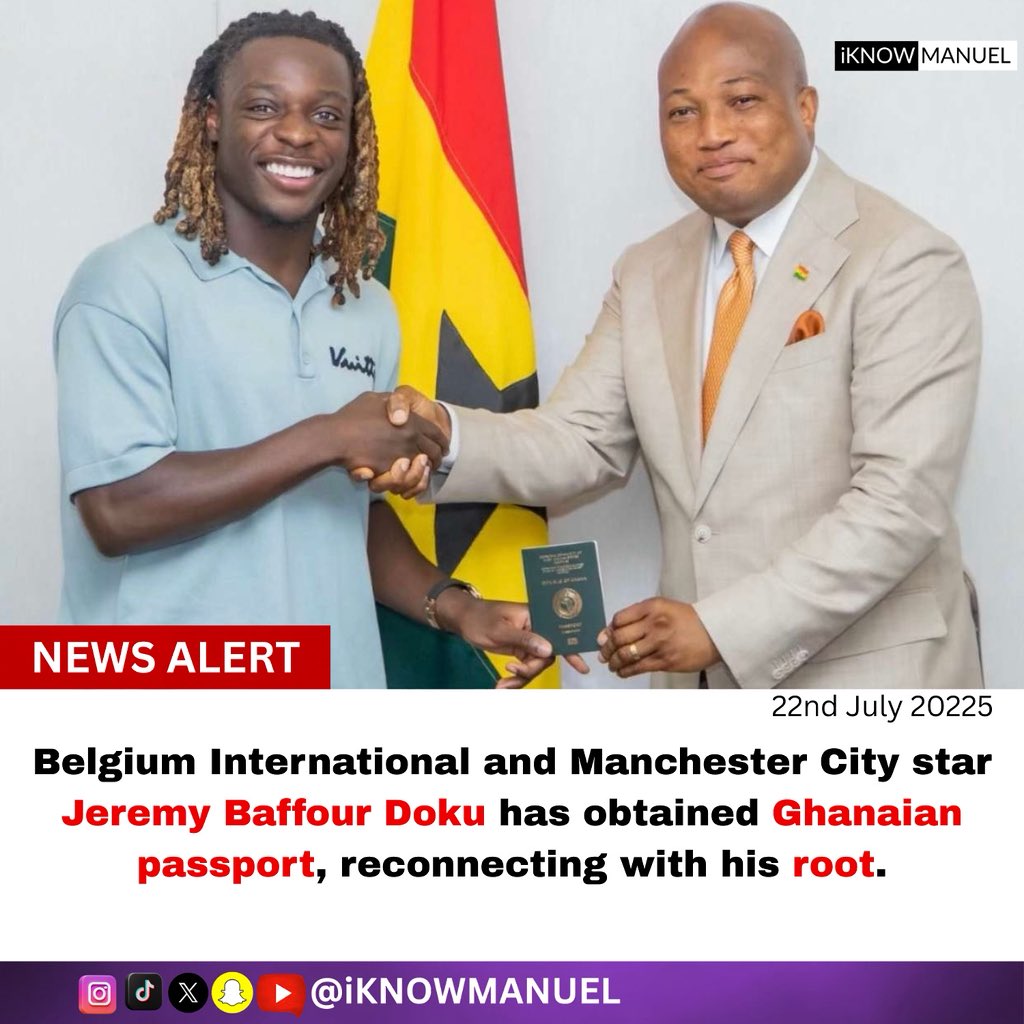 iknowmanuel_'s tweet photo. Belgium International and Manchester City star
Jeremy Baffour Doku has obtained Ghanaian passport, reconnecting with his root. https://t.co/UOkYPy2HoY