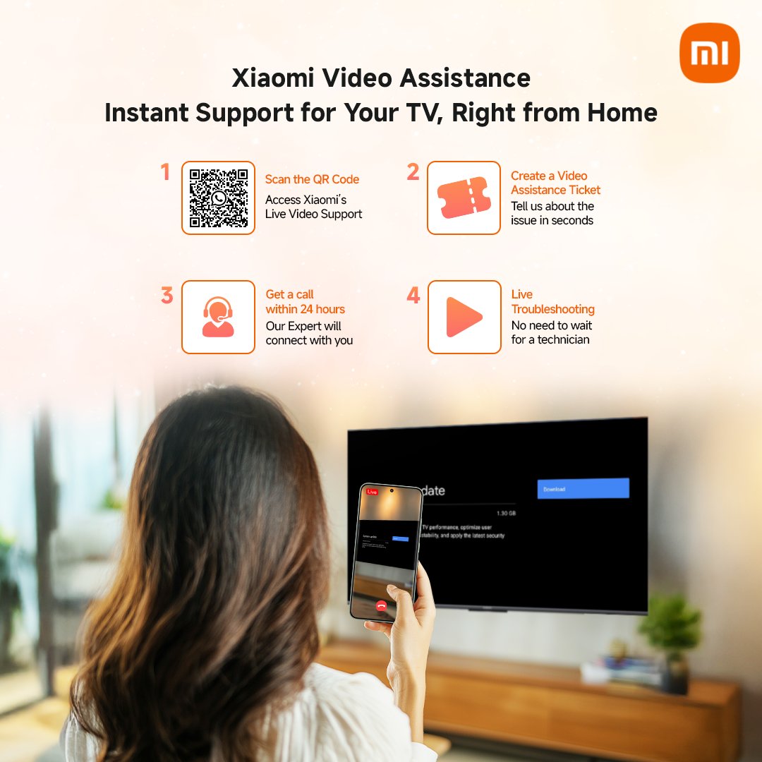 XiaomiIndia's tweet image. When your TV needs attention, we’re right there with you.
Xiaomi Video Assistance offers live, face-to-face support directly from your phone.
Scan the code, tell us what’s wrong, consider it handled. That’s smart, seamless service.
#XiaomiCare