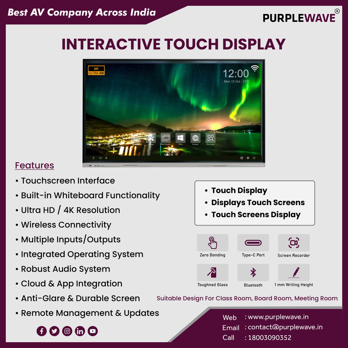 Purplew11165390's tweet image. Revolutionize Engagement with #InteractiveTouchDisplay!
✅ Multi-touch capability
✅ Ultra HD resolution
✅ Seamless integration with your existing systems
✅ Ideal for retail, education, hospitality & corporate environments #TouchDisplay #InteractiveTechnology