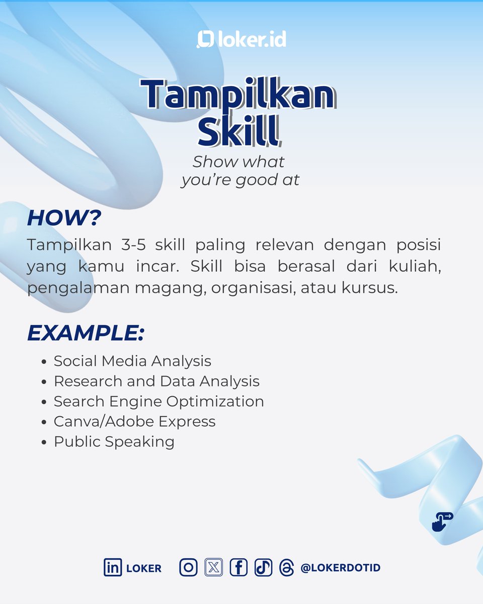 lokerdotid's tweet image. Mulai dari foto sampai skill yang ditampilkan, semuanya bisa bantu kamu dilirik HR!

Save dan tag temenmu yang LinkedInnya masih kosong melompong.🫣

Follow @lokerdotid buat tips karier dan update loker baru setiap hari!

#tipskarier #tipskerja #tipscv