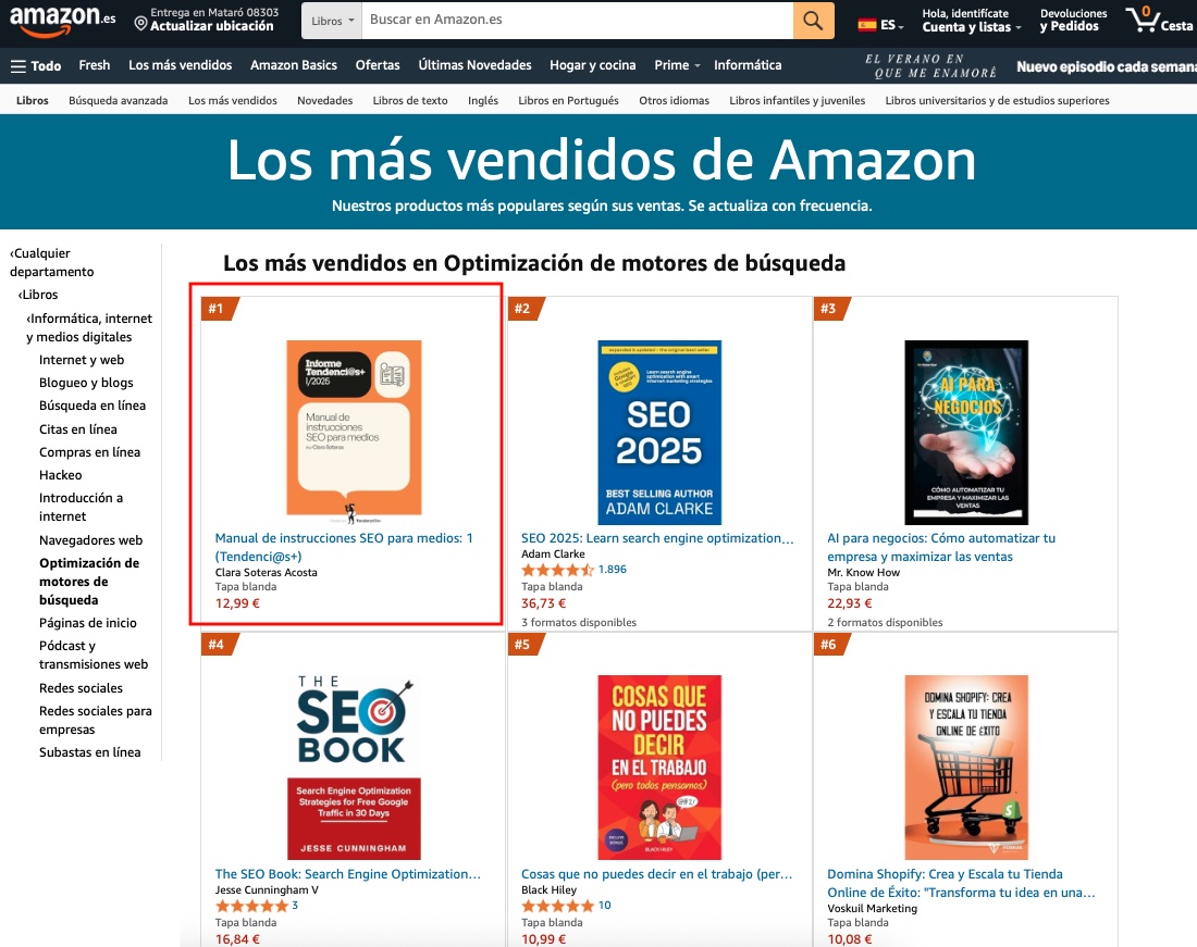 ClaraSoteras's tweet photo. Este proyecto no deja de darme buenas noticias😍

El "Manual de instrucciones SEO para medios" lleva ya algunos días liderando el ranking de Amazon de los libros más vendidos en España en la categoría de Optimización de los motores de búsqueda.

Pequeños logros, con el apoyo de muchos, que te alegran el día. ¡Gracias a todos!🙏

📕https://t.co/77bCFgJ9bf