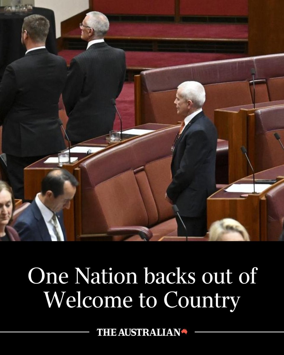 australian's tweet image. One Nation Senators turned their backs during an acknowledgement to country in the upper house, following an anti-Israel protest by Greens deputy leader Mehreen Faruqi. bit.ly/45e8V8K